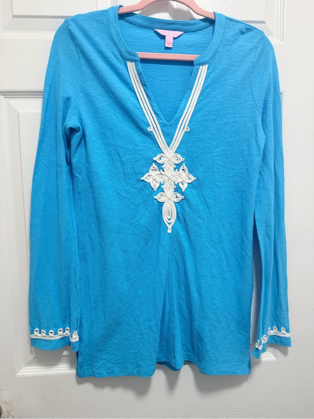 Lilly Pulitzer Women's Shirt Small Light Blue V-Neck Long Sleeve Pullover